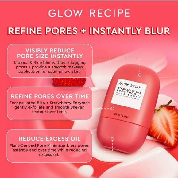 No longer avail Glow Recipe Strawberry BHA Pore-Smooth Blur Drops Serum 1 fl oz - Picture 3 of 16